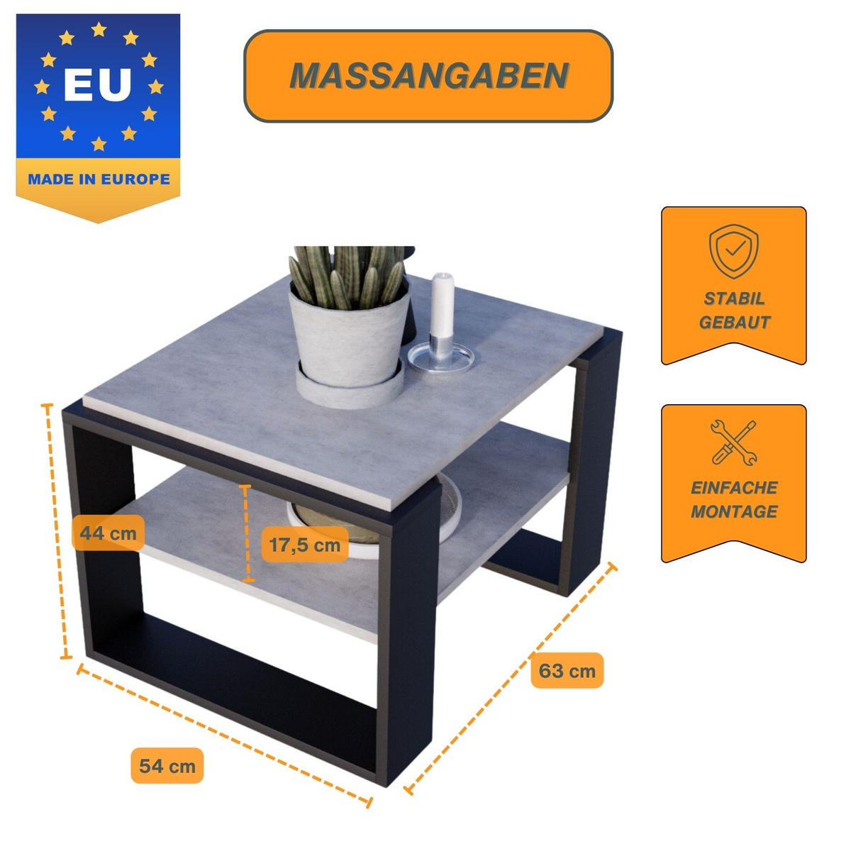 COUCHTISCH Kaja63 63/42/53,8 - Schwarz/Grau, Holzwerkstoff (54/63/42cm) - RAUMHIRSCH FURNITURE