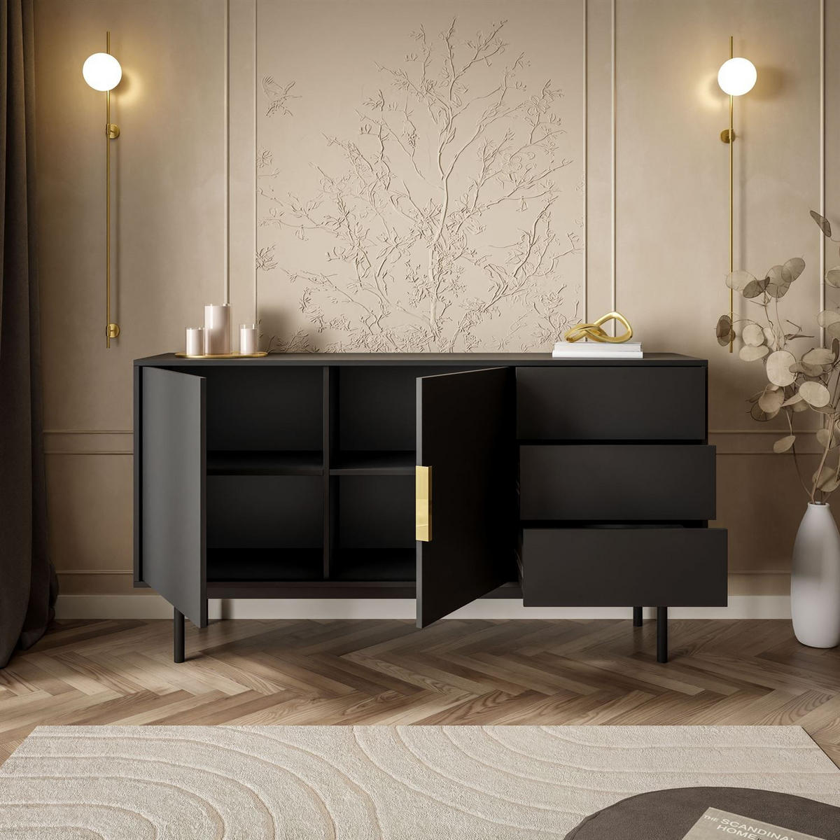 SIDEBOARDS MIRACLE 2D3S mit Schubladen Schwarz - Schwarz, Holzwerkstoff (154/82/39cm) - Lookway