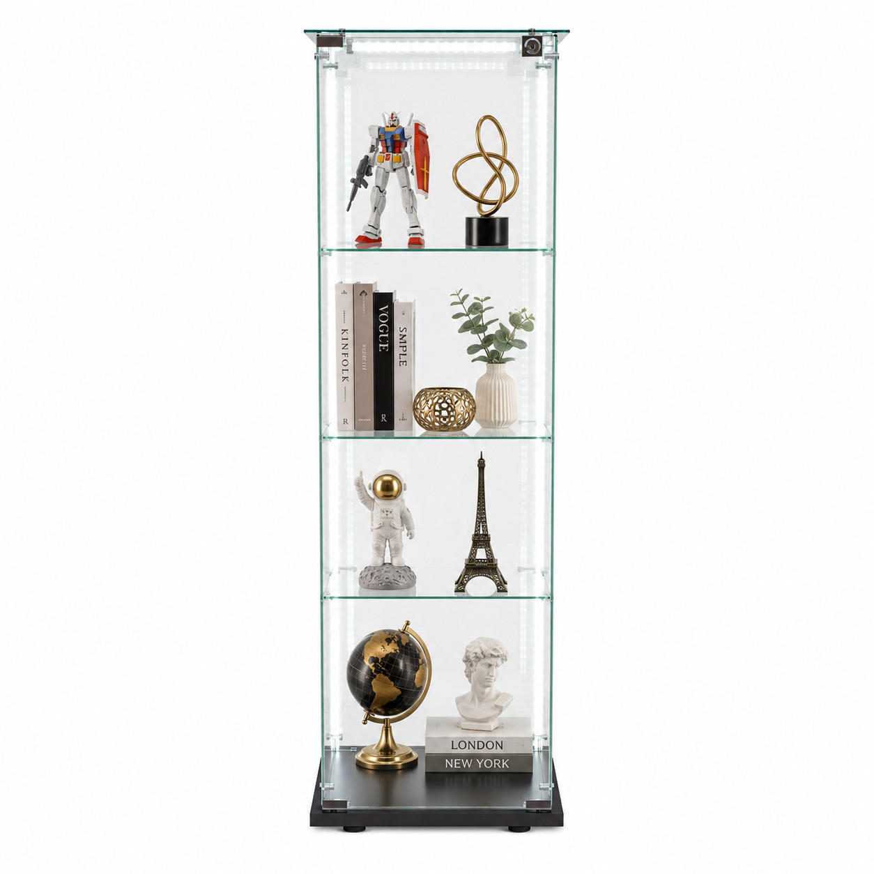 VITRINE mit RGB-Randbeleuchtung, 3-stufig, Schwarz - Schwarz, Glas (39.8/123.3/35cm) - Joyfair