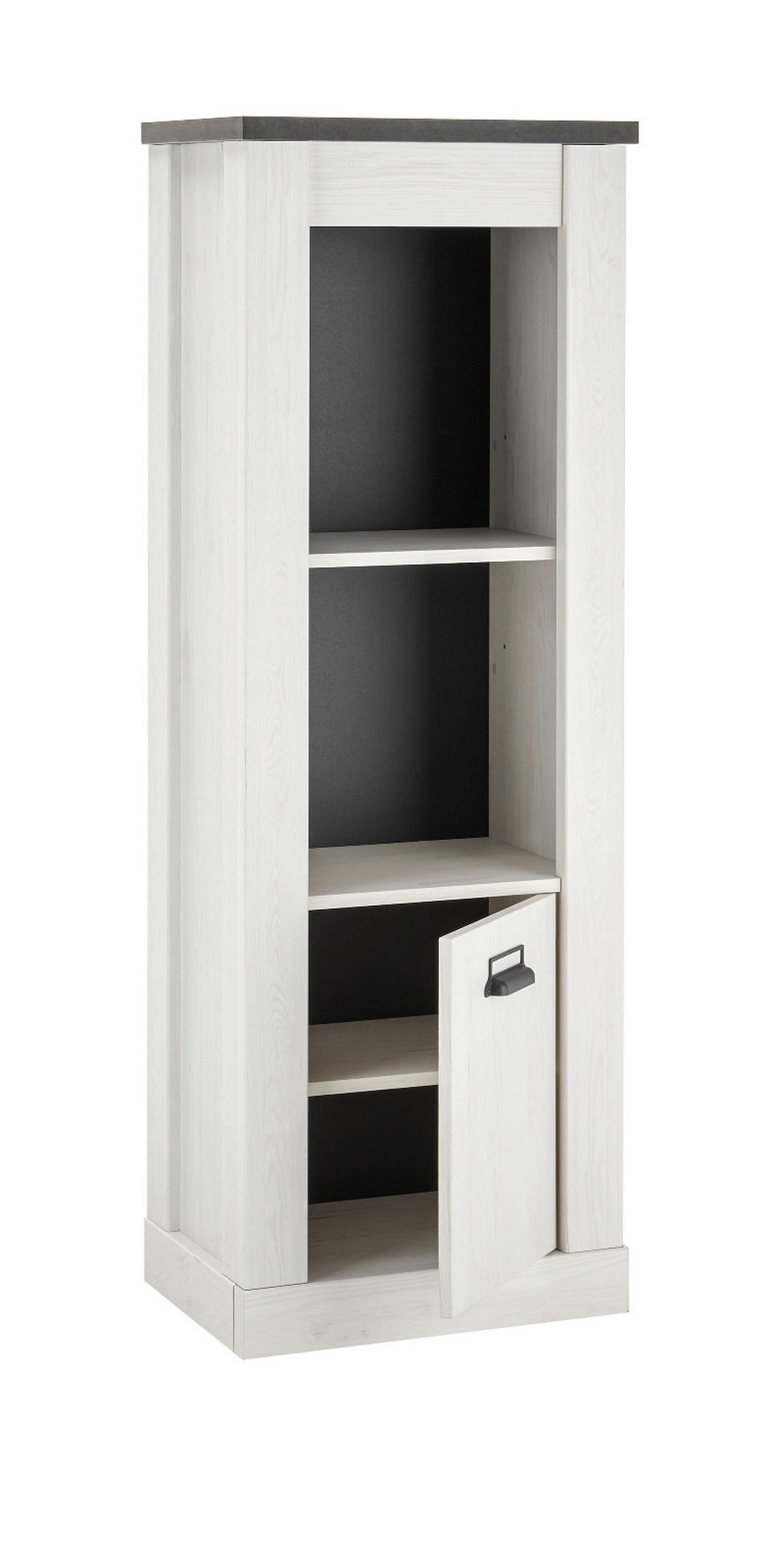 BADSCHRANK weiß Pinie, anthrazit Landhaus, Midischrank mit Soft-Close - Anthrazit/Weiß, Holzwerkstoff/Metall (51/146/38cm) - Furn.Design
