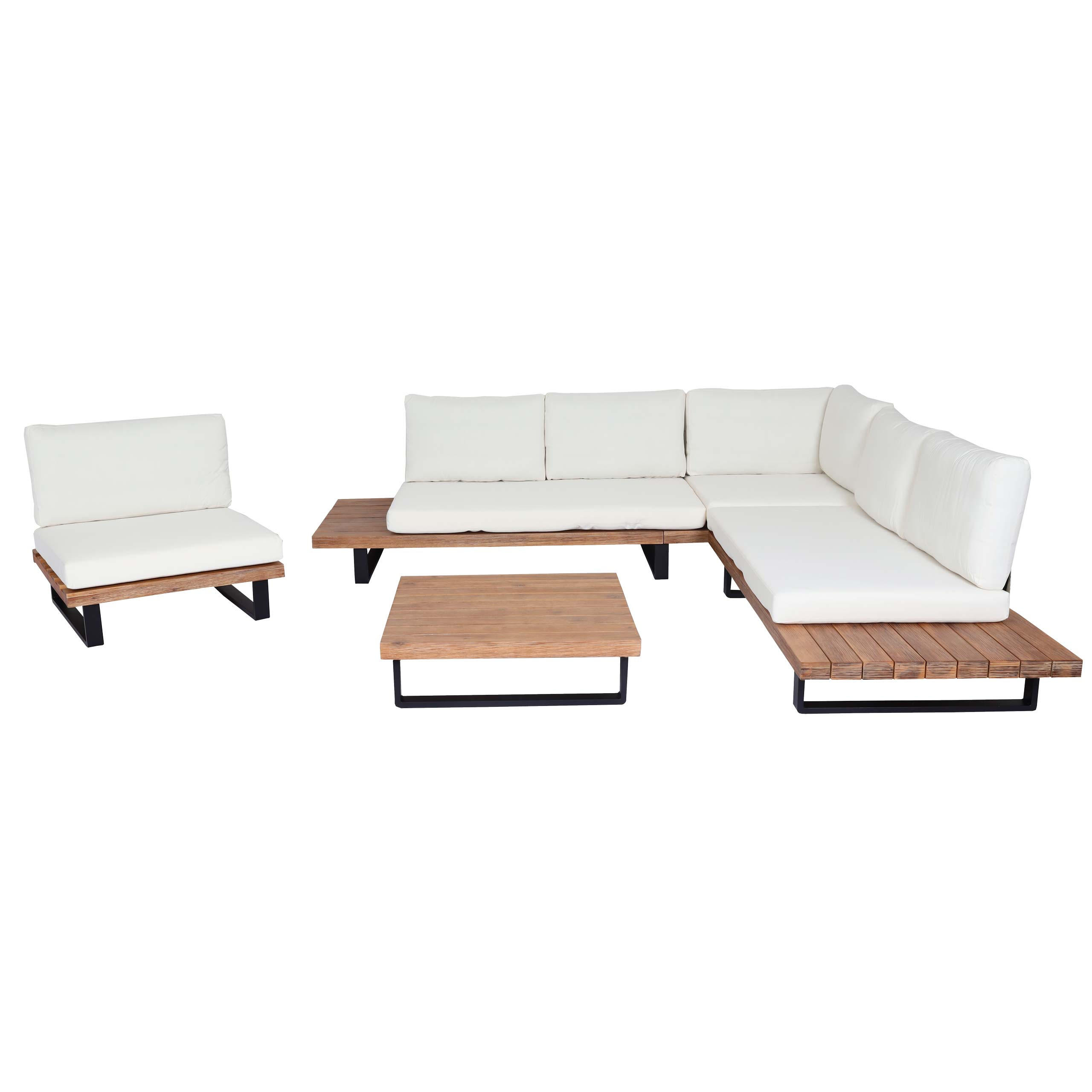 GARTEN-GARNITUR Schwarz, Braun, Cremeweiß - Schwarz/Braun, Holz - MCW
