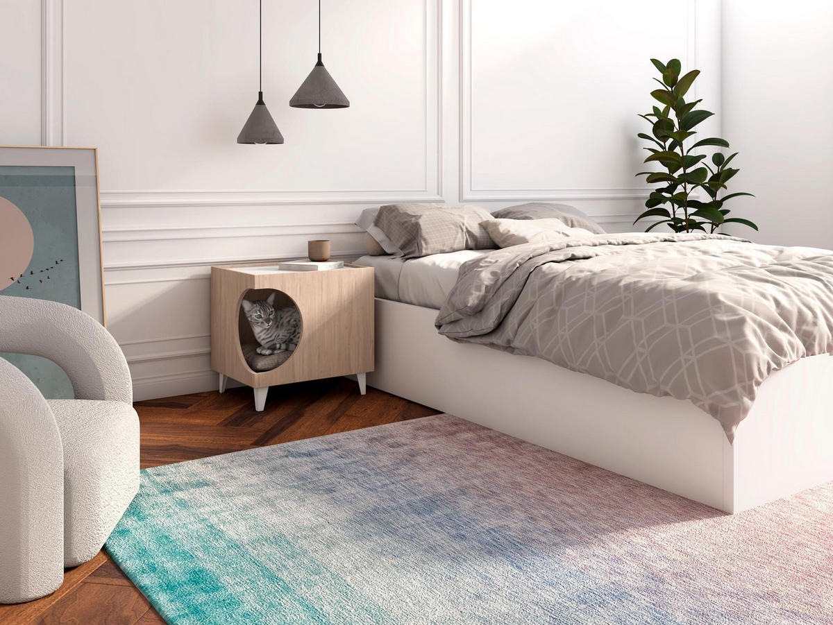 BEISTELLTISCH mit Hunde- oder Katzenhöhle ELLIE eiche weiß, 46/37/49cm - Eichefarben, Holzwerkstoff (37/46/49cm) - Skraut Home