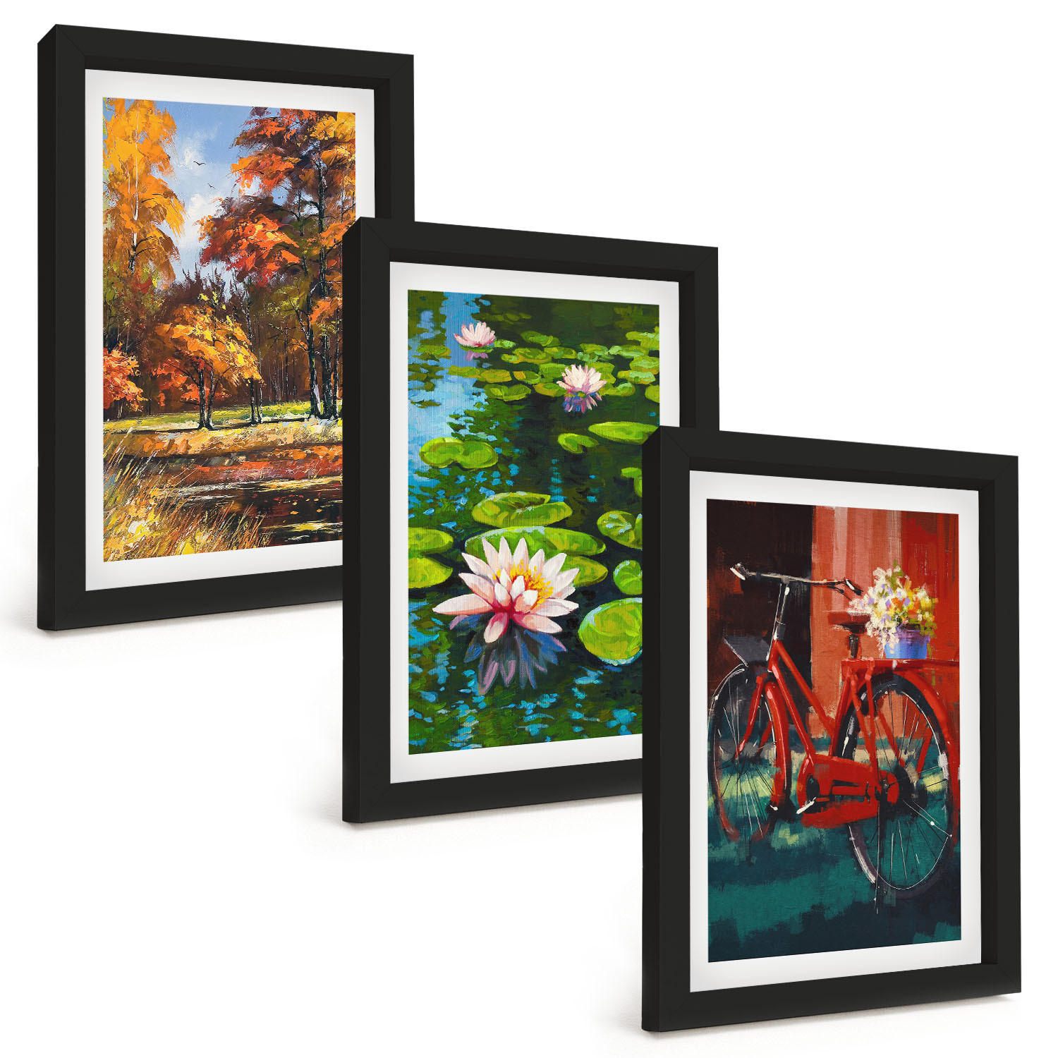 BILDER SET 3er Set - 20x30 cm Schwarzer Rahmen - Herbstfarbene Lilienterrasse - Schwarz, Kunststoff (20/30cm) - TULUP