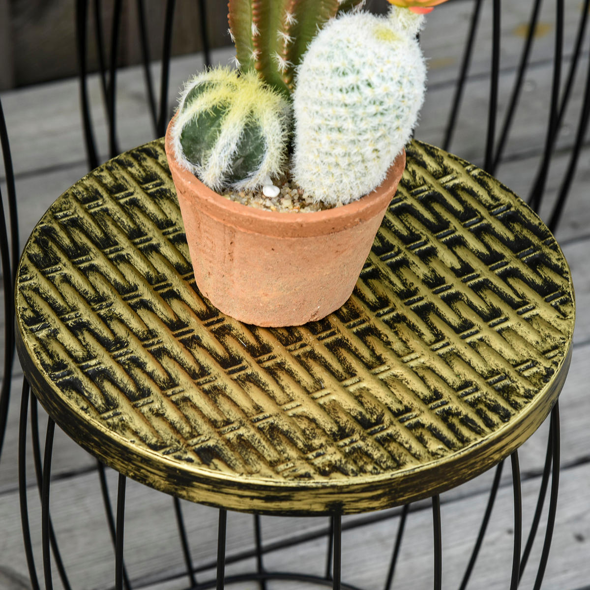 BEISTELLTISCH Metall, Gartentisch rund, Schwarz - Schwarz, Metall (38/38/41cm) - Outsunny