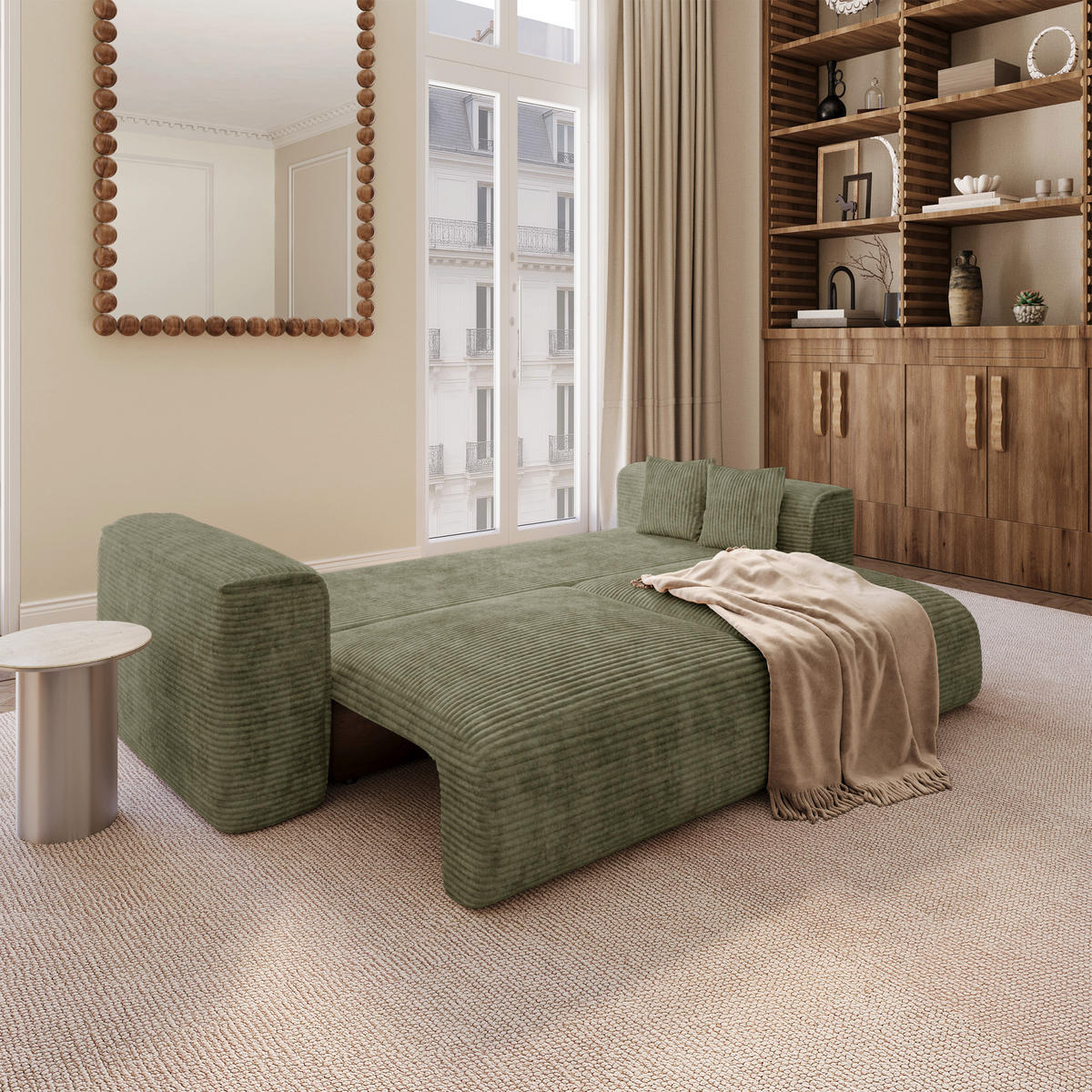 SCHLAFSOFA mit Stauraum COMO Cord Olivgrün 254cm - Olivgrün/Grün, Textil (254/78/95cm) - Premium Interiors
