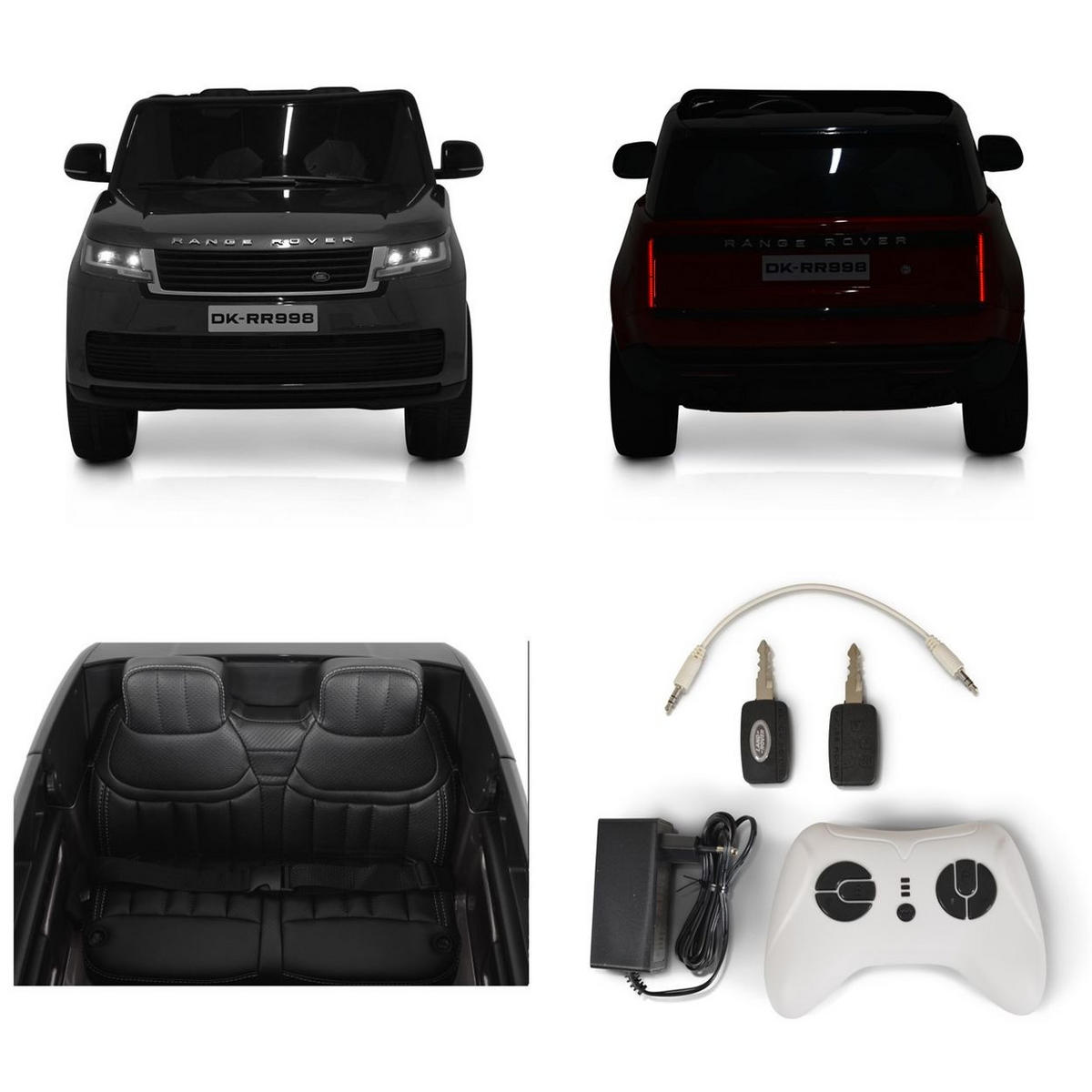 ELEKTROAUTO Range Rover SUV metallic schwarz SUV metallic Fernbedienung Gurt EVA-Reifen - Schwarz, Kunststoff (131/81/60cm) - Moni