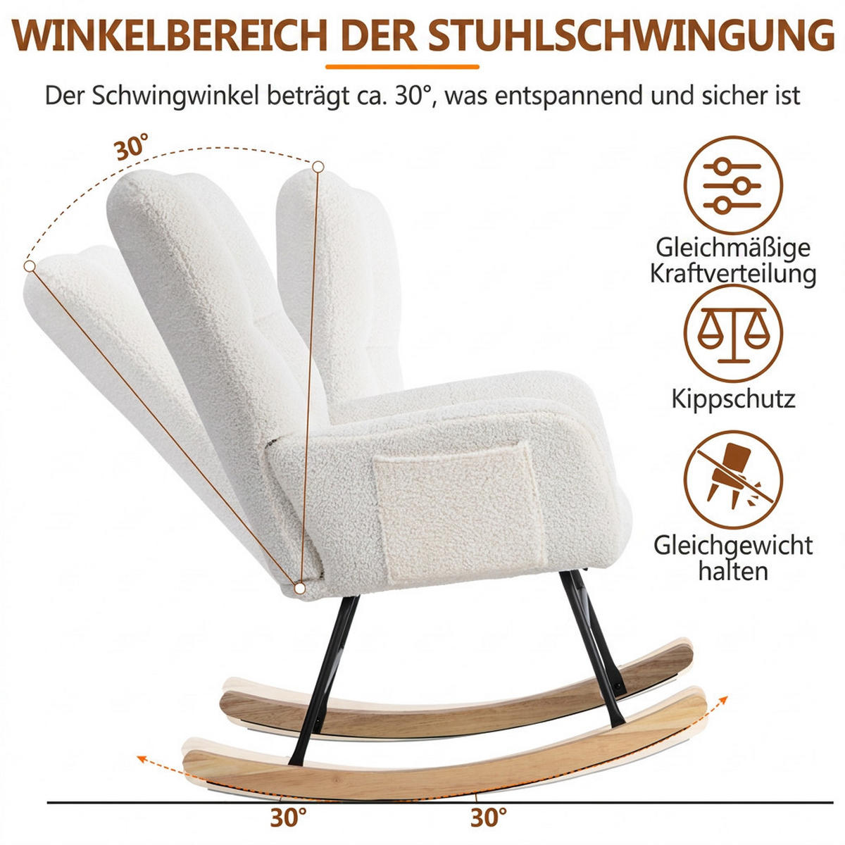 SCHAUKELSTUHL Weiß Bouclé mit 1 Fußhocker - Weiß, Textil (64/92/94cm) - Oxeza