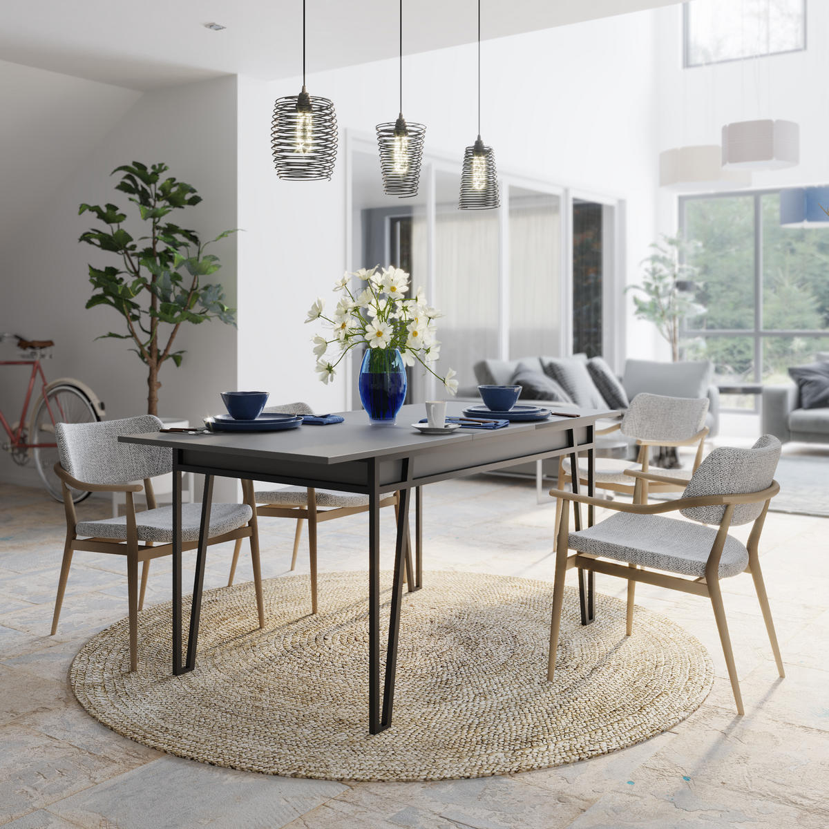 ESSTISCH Pal Anthrazit 132/80/76 cm - Anthrazit, Holzwerkstoff/Metall (80/132/76cm) - Decortie