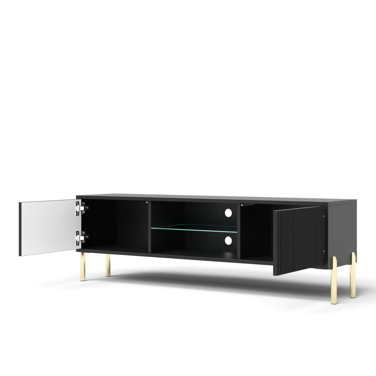 TV-SCHRANK Noxy 135x47x31,6 cm - Lowboard mit Stauraum - Tv Ständer aus Laminierter Spanplatte - Schwarz - Schwarz, Holzwerkstoff (160/55/40cm) - Chilly