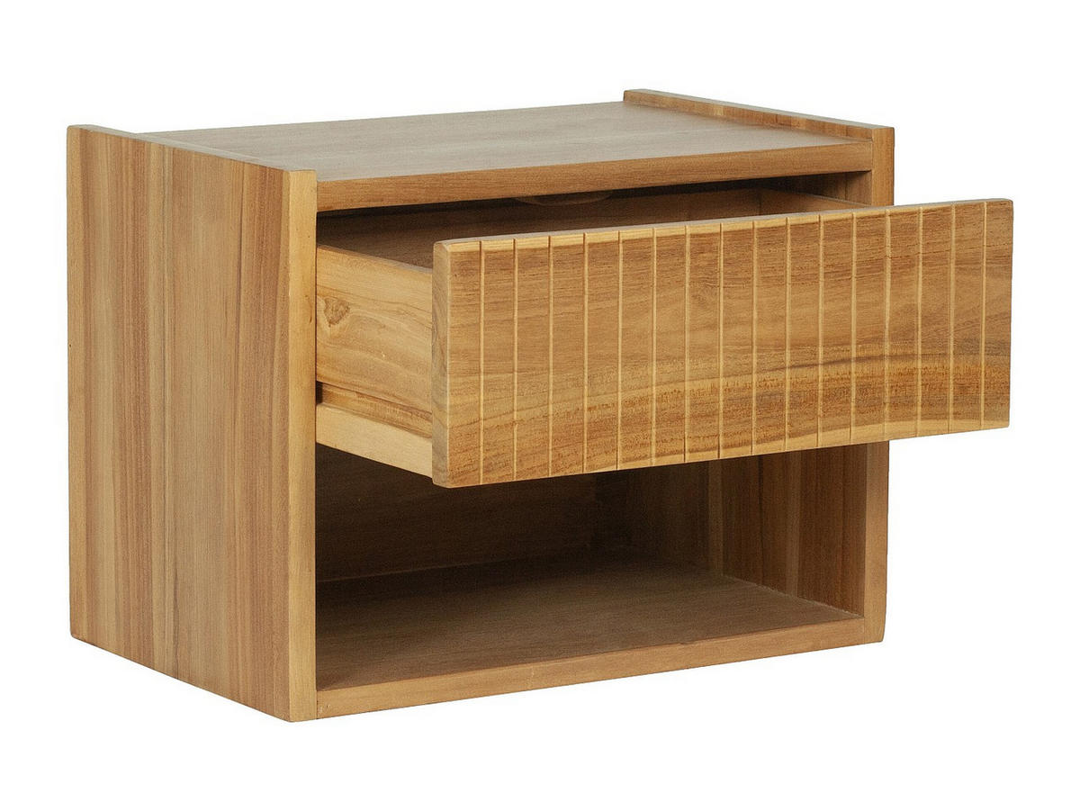 2ER-SET hängender Nachttische – 1 Schublade & 1 Fach – Teakholz – Naturfarben – REVUKA - Naturfarben, Holz (47/35/30cm) - Vente-Unique