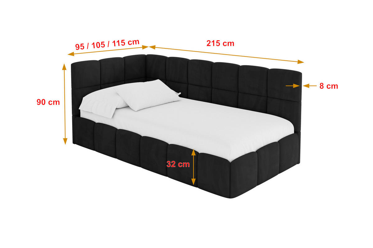 EINZELBETT Jugendbett mit Bettkasten Rechts, ohne Matratze - LIVY 80x200 Schwarz - Schwarz, Holzwerkstoff/Textil (80/200cm) - ALTDECOR