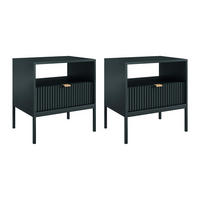 2ER-SET Nachttische mit 1 Schublade & 1 Ablage - Schwarz - LIOUBA - Schwarz, Holz (54/56/39cm) - Pascal Morabito