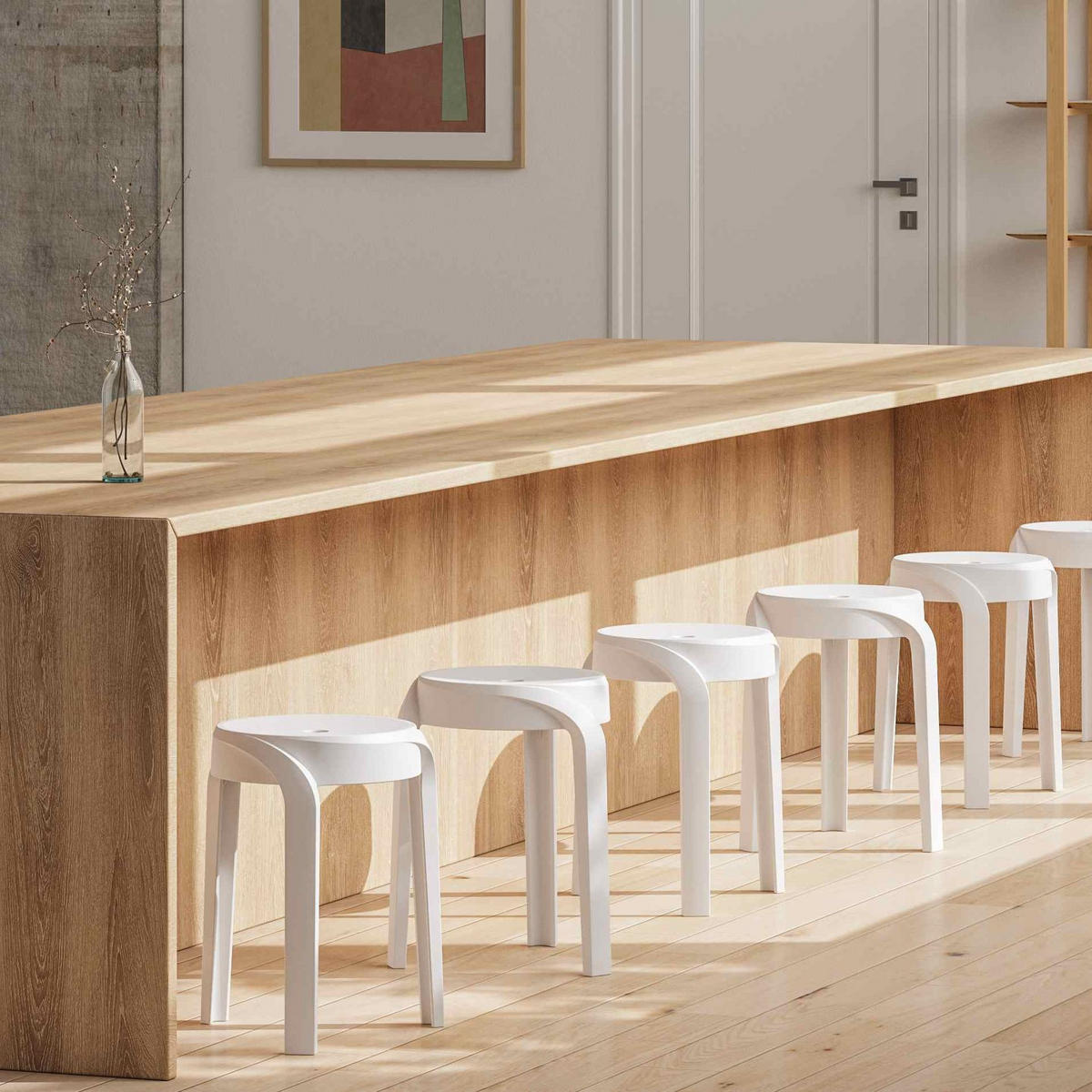 HOCKER POMPA weiß - Weiß, Kunststoff (36/45/35cm) - Légia Home