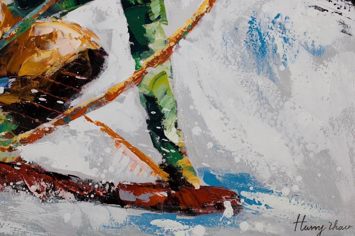 ACRYLBILD HANDGEMALT 90/60 cm - Blau/Weiß, Holz/Textil (1.44/60cm) - KUNSTLOFT