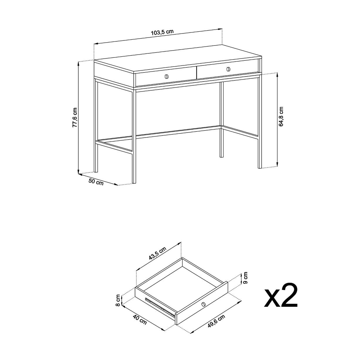 SCHMINKTISCH MONCTON TOA1-2S Metalgriffe, Beige - Beige, Holzwerkstoff/Kunststoff (104/78/50cm) - Komodee