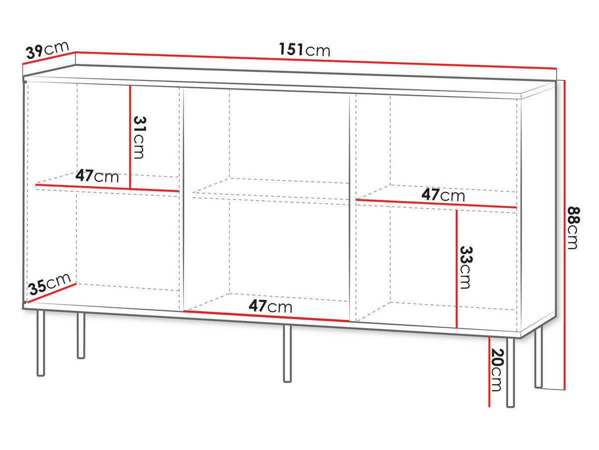 SIDEBOARD 150 3D Notte 01 - Nussbaumfarben/Schwarz, Holzwerkstoff/Metall (151/88/39cm) - MIRJAN24