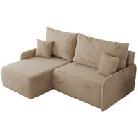 ECKSCHLAFSOFA ARPA L Beige Plüsch - links - Beige/Schwarz, Kunststoff/Textil (198/150cm) - MKS