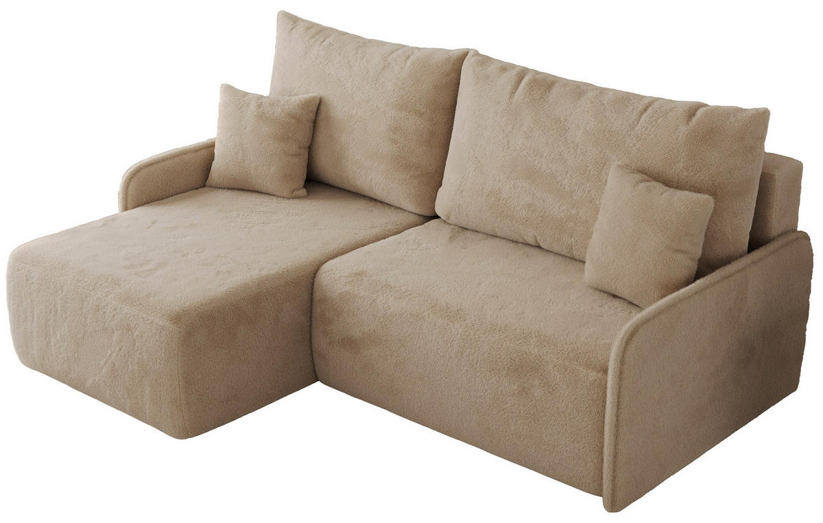 ECKSCHLAFSOFA ARPA L Beige Plüsch - links - Beige/Schwarz, Kunststoff/Textil (198/150cm) - MKS