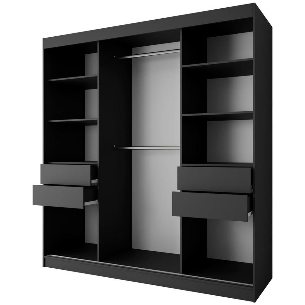 SCHWEBETÜRENSCHRANK Marika 200/216/61 schwarz mit Spiegel und Schubladen - Schwarz, Holzwerkstoff (200/216/61cm) - Beautysofa