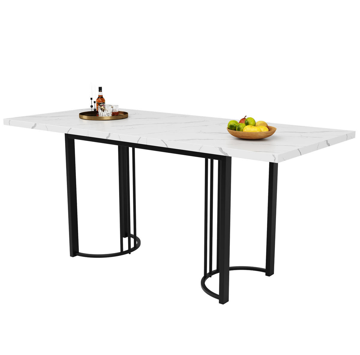 JÍDELNÍ stůl 140-179,5/80/75,5 cm černá/bílá z MDF a kovu rozkládací - bílá, kompozitní dřevo (140/80/75.5cm) - OKWISH