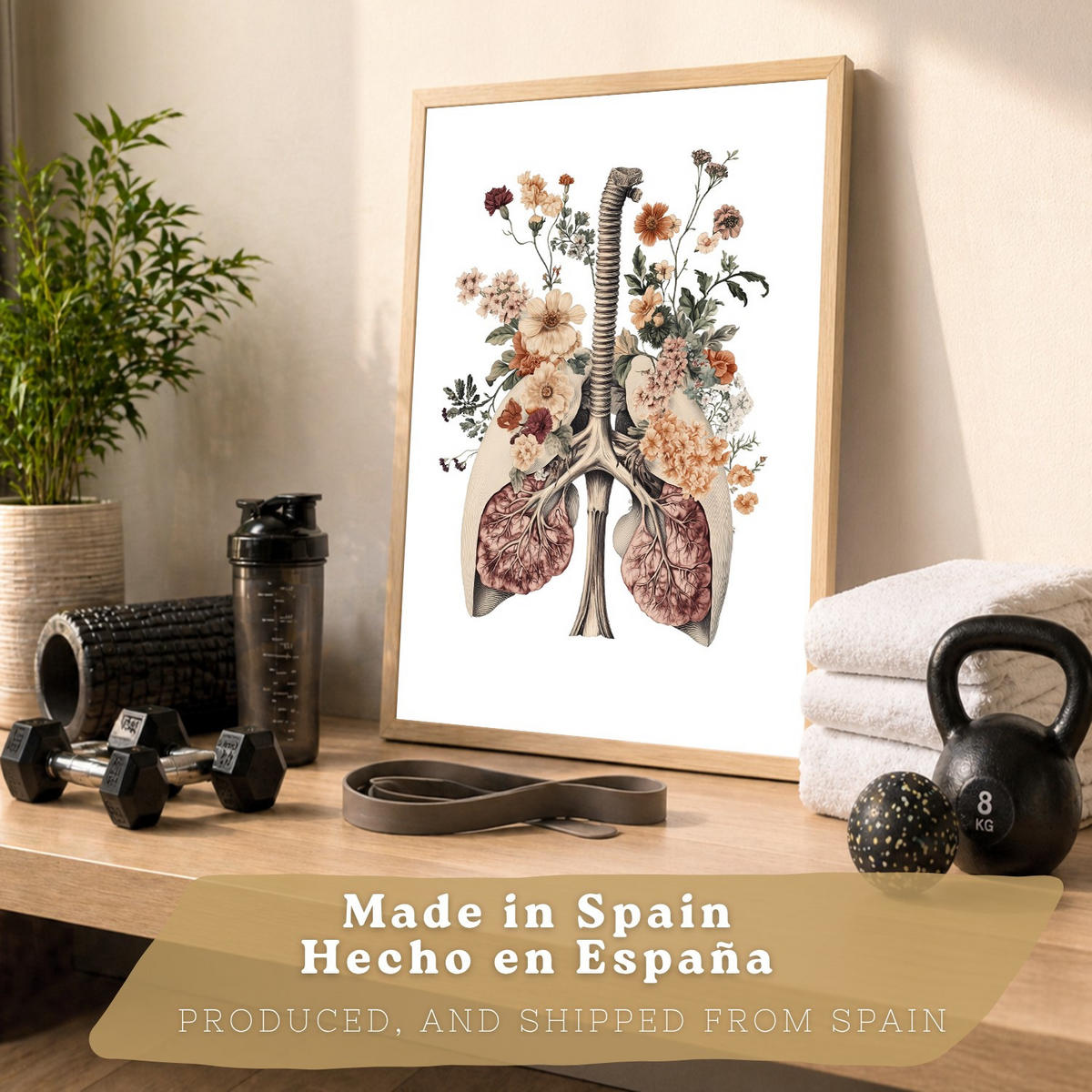 POSTER Set aus 6 Anatomie Mensch Florale Aquarell Drucke und mit Gehirn Lungen Skelett Nieren und Organen Botanische Größe Rahmenlos A3 & A4 - Klar, Papier (21/29.7/3cm) - Nacnic