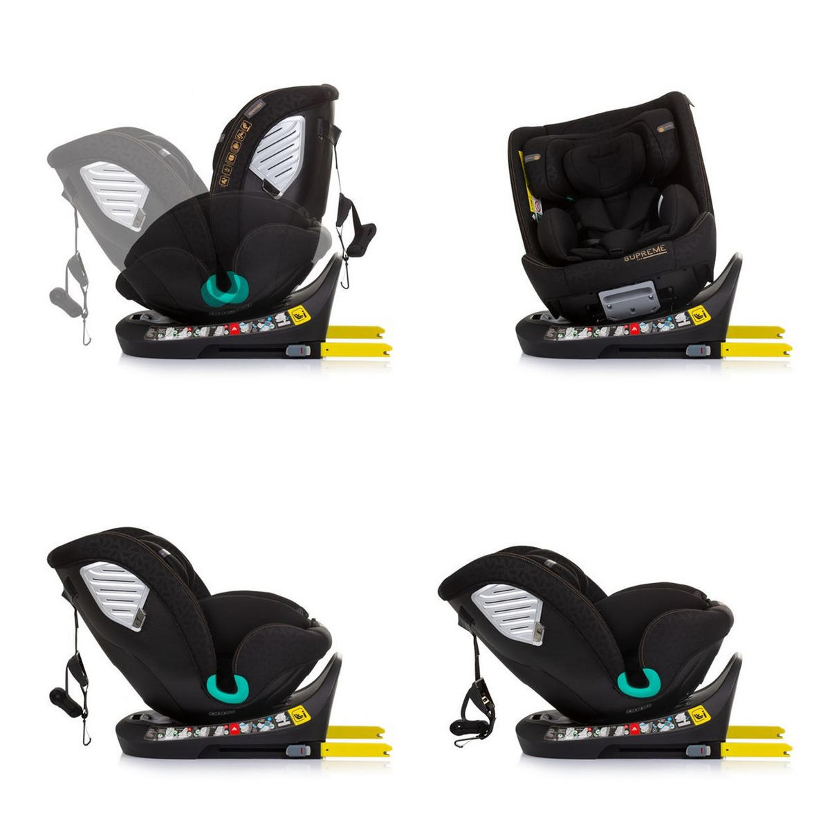 KINDERSITZ i-Size Supreme schwarz (40-150 cm) verstellbar 360° drehbar Isofix - Schwarz, Kunststoff (44/75/45cm) - Chipolino