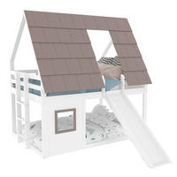 HAUSBETT 140/200 cm mit Dach und Rutsche in Weiß/Braun - Braun, Holzwerkstoff (140/200cm) - BEAOK