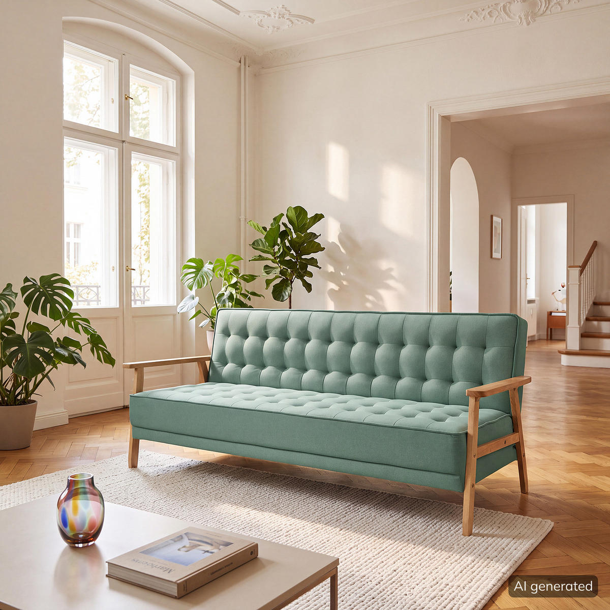 SCHLAFSOFA - Mintgrün, Holz/Birkenholz (204/85/86cm) - home24