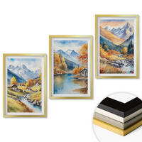 WANDBILDER 3er Set - 40x60 cm Goldrahmen - Herbstliche Berge, Flusshäuser - Goldfarben, Kunststoff (40/60cm) - ArtPrintCave
