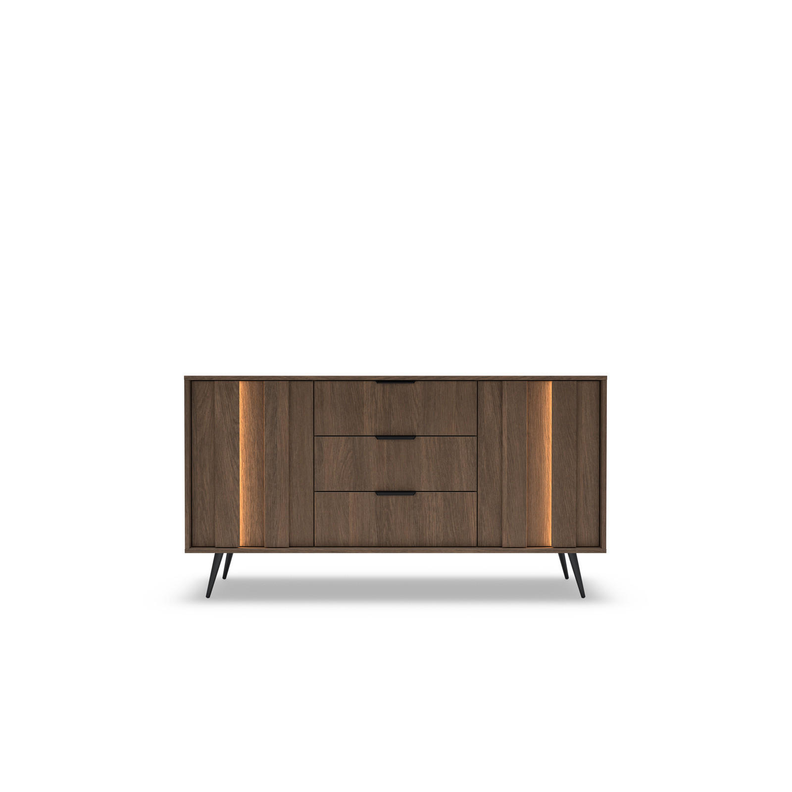 SIDEBOARD LUPO 153 cm Eiche Dunin - mit 3 Schubladen, LED und Metallfüßen - Eichefarben/Schwarz, Holz/Holzwerkstoff (153/83/40cm) - Ravio