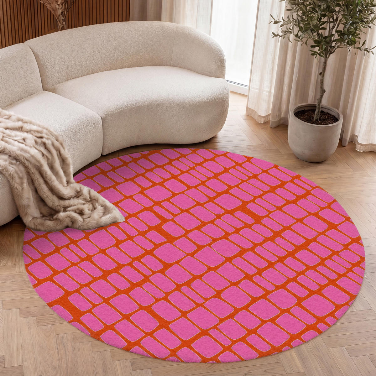 TEPPICH - Bio - Gitter - Rosa - 150x150 cm - Pink, Kunststoff/Textil (150/0.4cm) - OnlyWow