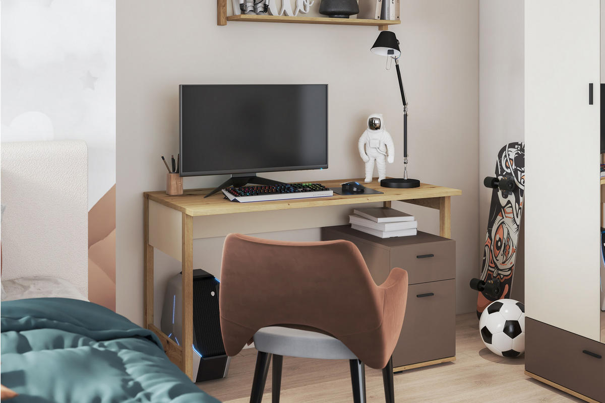 KINDERSCHREIBTISCH TRIDA mit Schubladen, creme/braun/artisan Eiche - Creme/Braun, Holz (125/76/60cm) - KONSIMO®