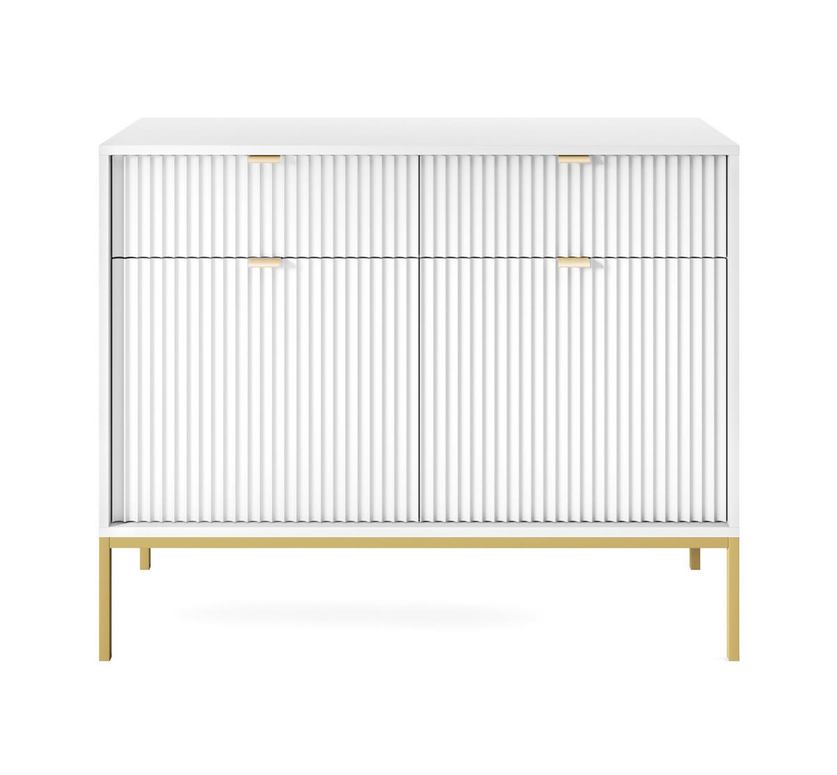 SIDEBOARD Eternas 2T 2S Weiß 104/83/39 cm – goldene Füße, mit geriffelten Fronten - Goldfarben/Weiß, Holzwerkstoff (104/83/39cm) - AX Living