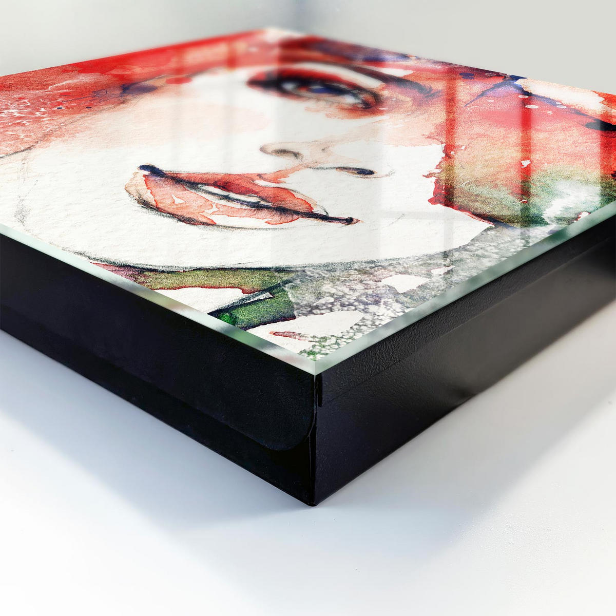 SCHLÜSSELBOX Schwarz 30x30 cm- Türöffnung nach rechts - Porträt einer Frau - Rot, Metall (30/30/5cm) - TULUP