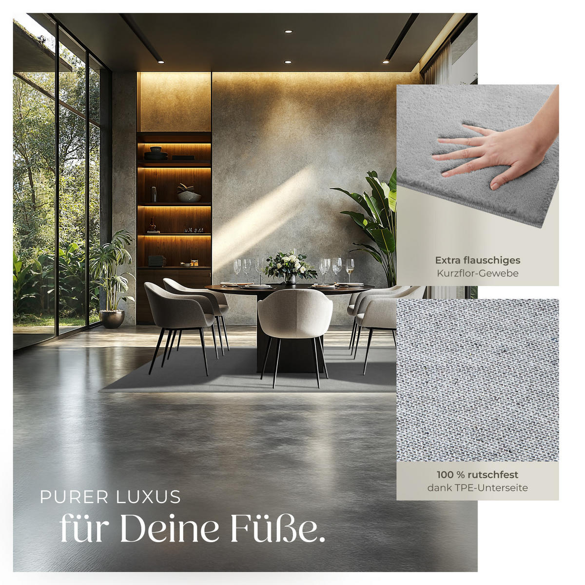 KURZFLORTEPPICH Soft Zone,rutschfeste Unterseite,grau - Grau, Kunststoff (200/140cm) - tectake
