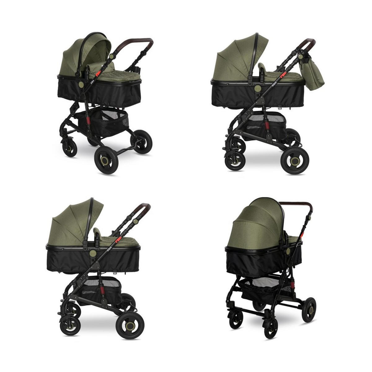 KINDERWAGEN 2 in 1 Alba grün Adapter umbaubar Wickeltasche Moskitonetz - Grün, Metall (102/66/122cm) - Lorelli
