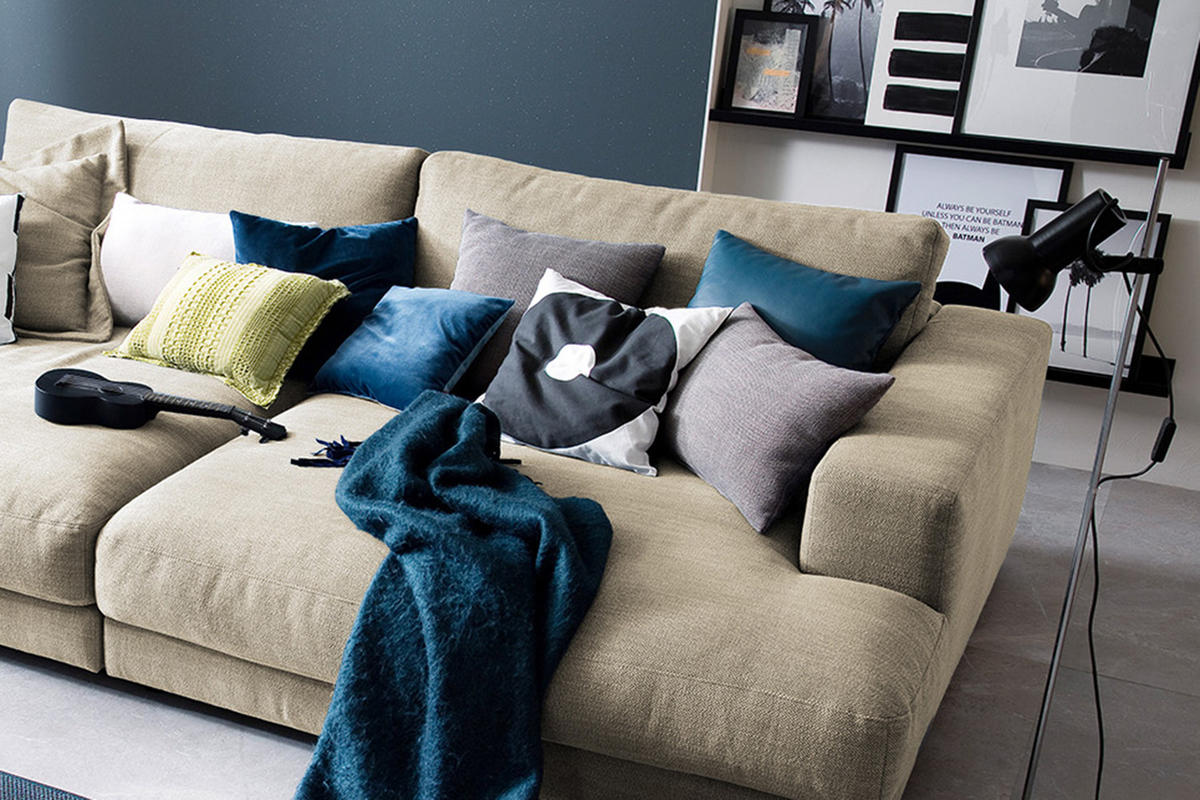 BIG SOFA MADELINE Cremeweiß Webstoff - Creme/Schwarz, Kunststoff/Textil (290/85/170cm) - KAWOLA