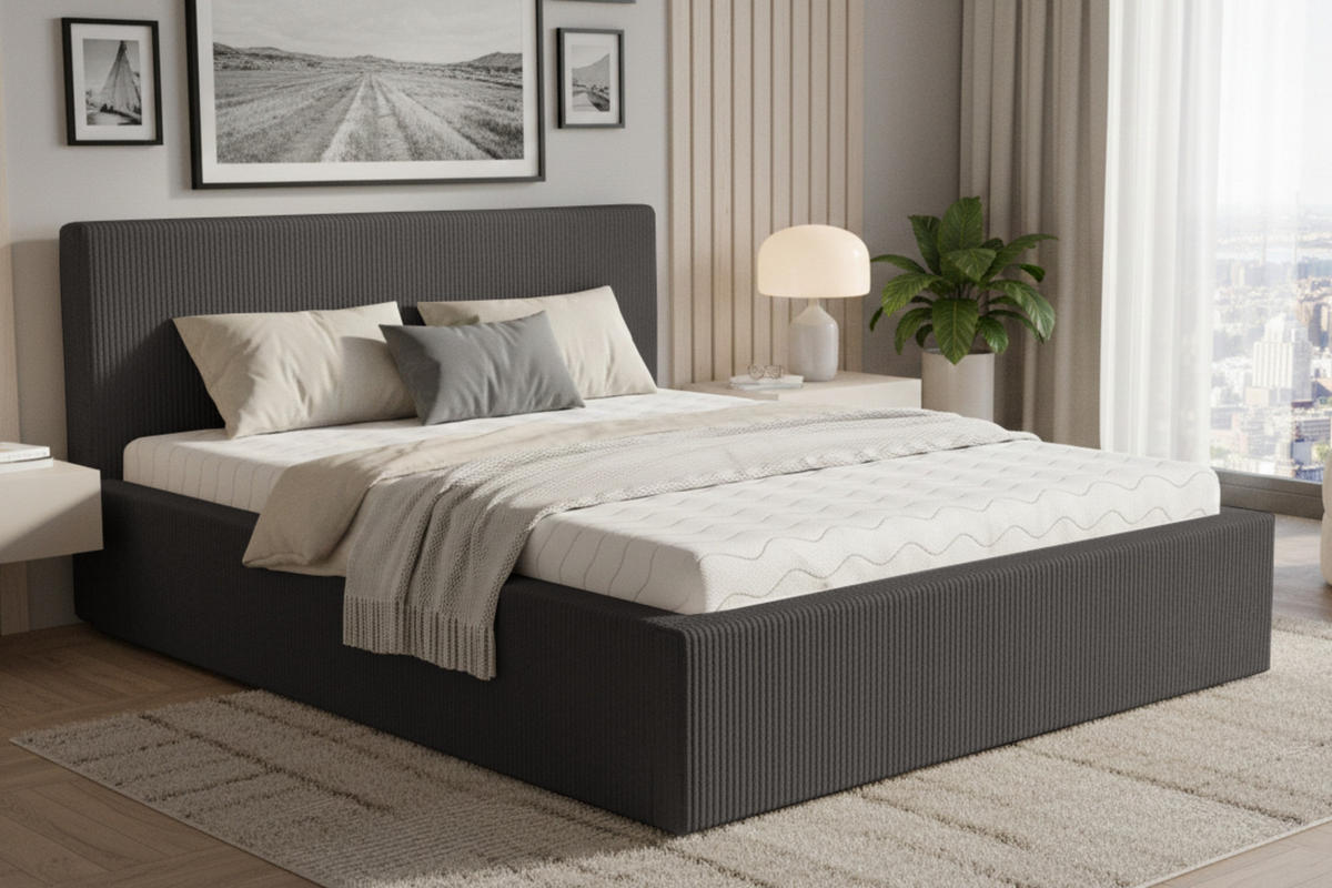 POLSTERBETT LOCCA 160/200 in Cord Anthrazit - Anthrazit, Holz/Holzwerkstoff (160/200cm) - Deine Möbel 24