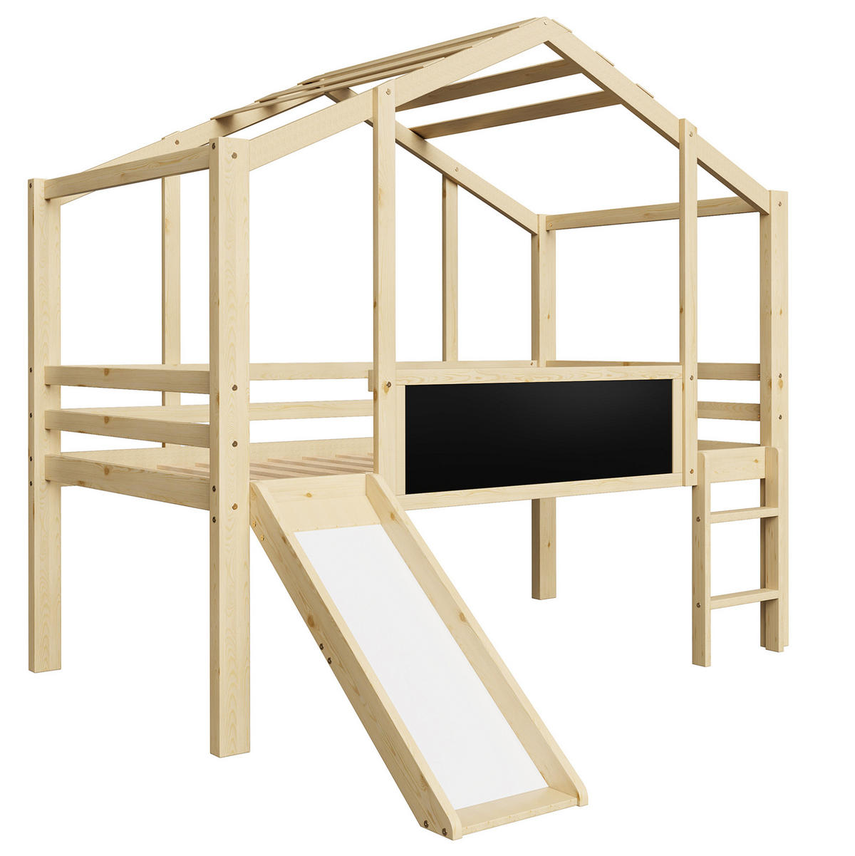 HOCHBETT 90/200 cm aus Massivholz mit Rutsche und Tafel im Hausdesign - Naturfarben, Holz (90/200cm) - Flora Grace