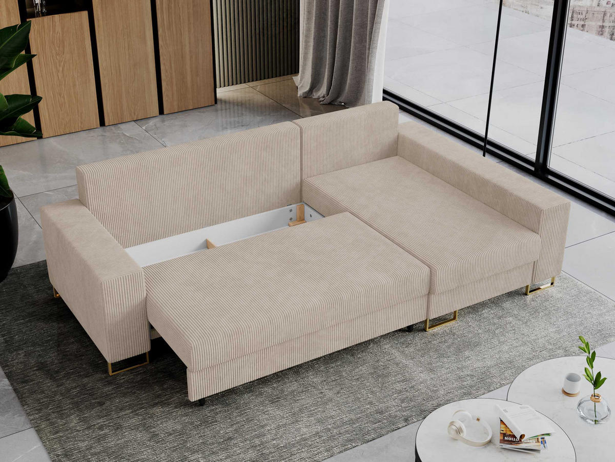 ECKSOFA Dorian Cord Beige - Beige/Goldfarben, Textil/Metall (242/138cm) - MKS
