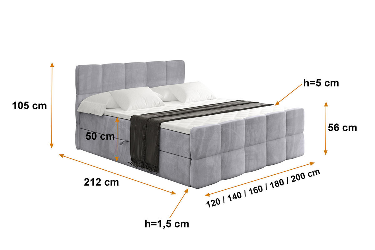 BOXBETT mit Matratze H4 und Lattenrost - LIRO-Z - 180x200 - Grau Monolith - Grau, Holzwerkstoff (180/200cm) - ALTDECOR
