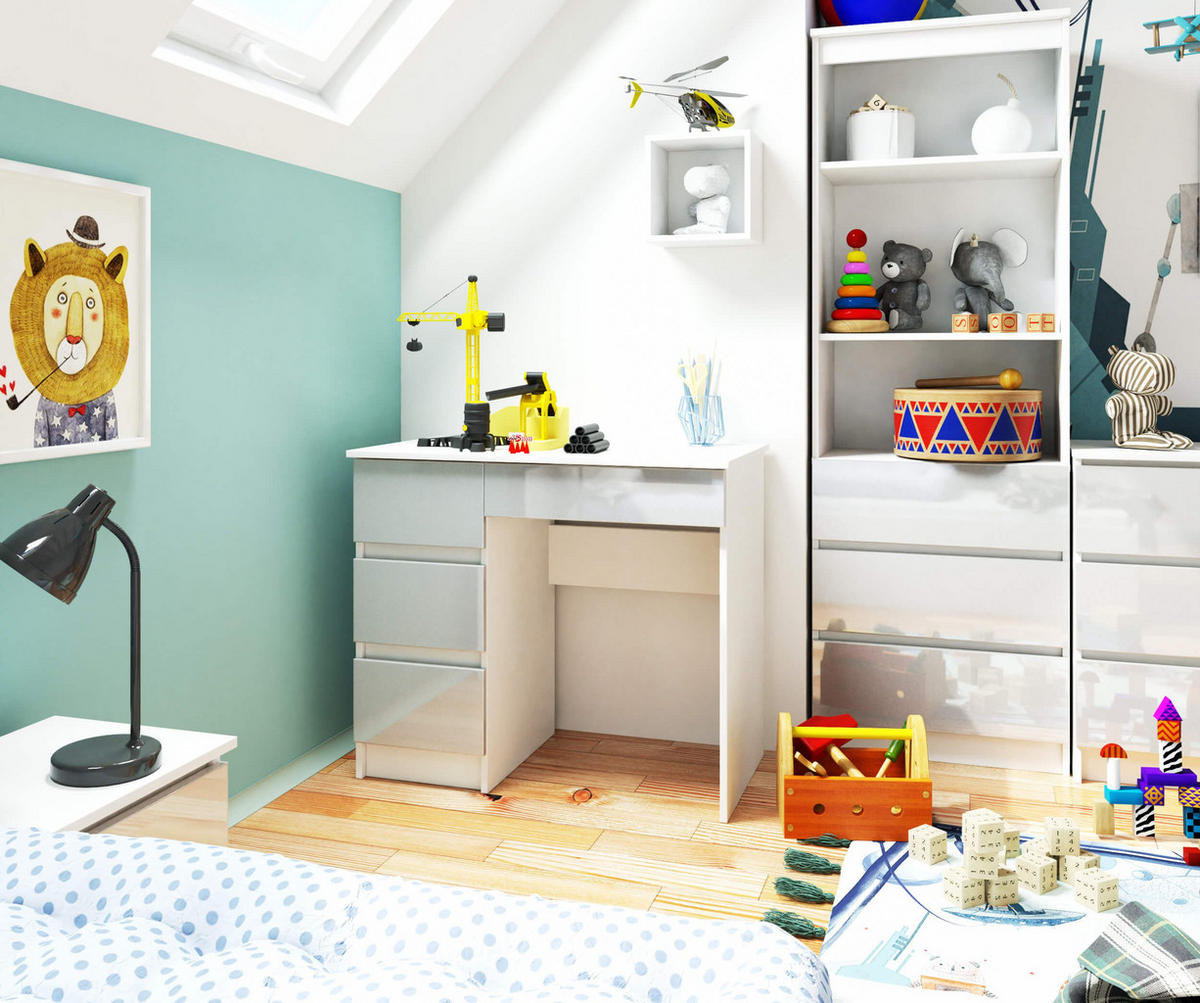 SCHREIBTISCH Weiß, Metallisch Glanz 77/90/50 - Silberfarben/Weiß, Holzwerkstoff (50/90/77cm) - RAUMHIRSCH FURNITURE