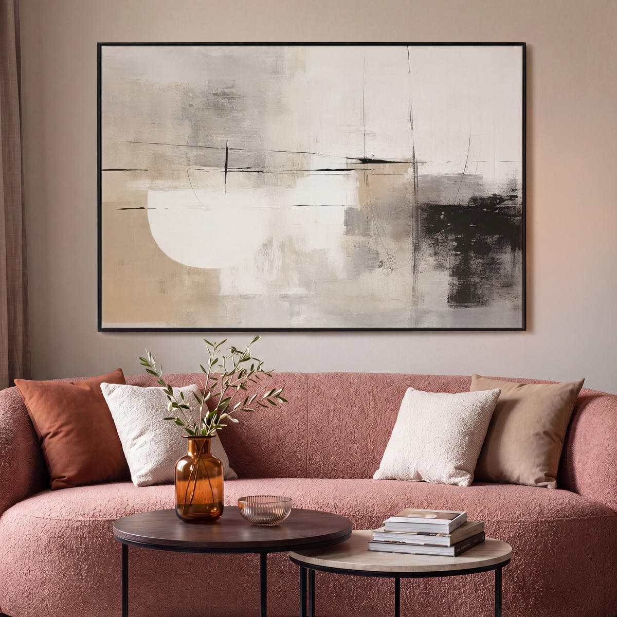 LEINWAND Bilder mit Rahmen - Abstrakt - Kunst - Grau - 120x80 - Hellgrau, Textil (120/80cm) - MuchoWow