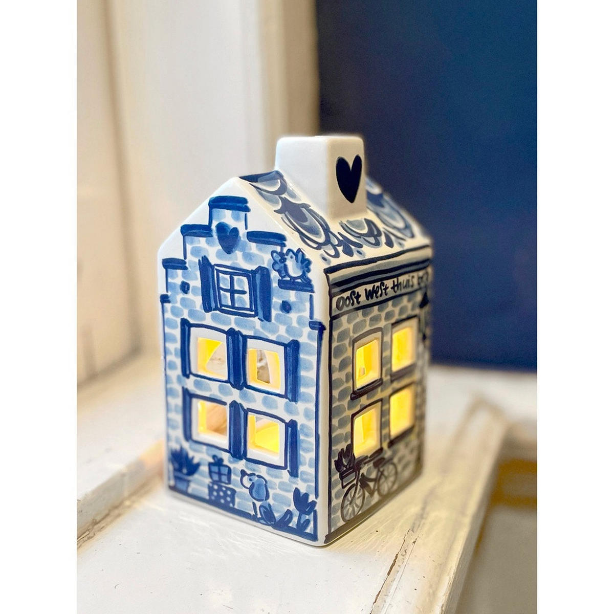 TEELICHTHALTER Häuschen in Blau - 14,5cm - Multicolor, Keramik (8.5/14.5/8.3cm) - Blond Amsterdam