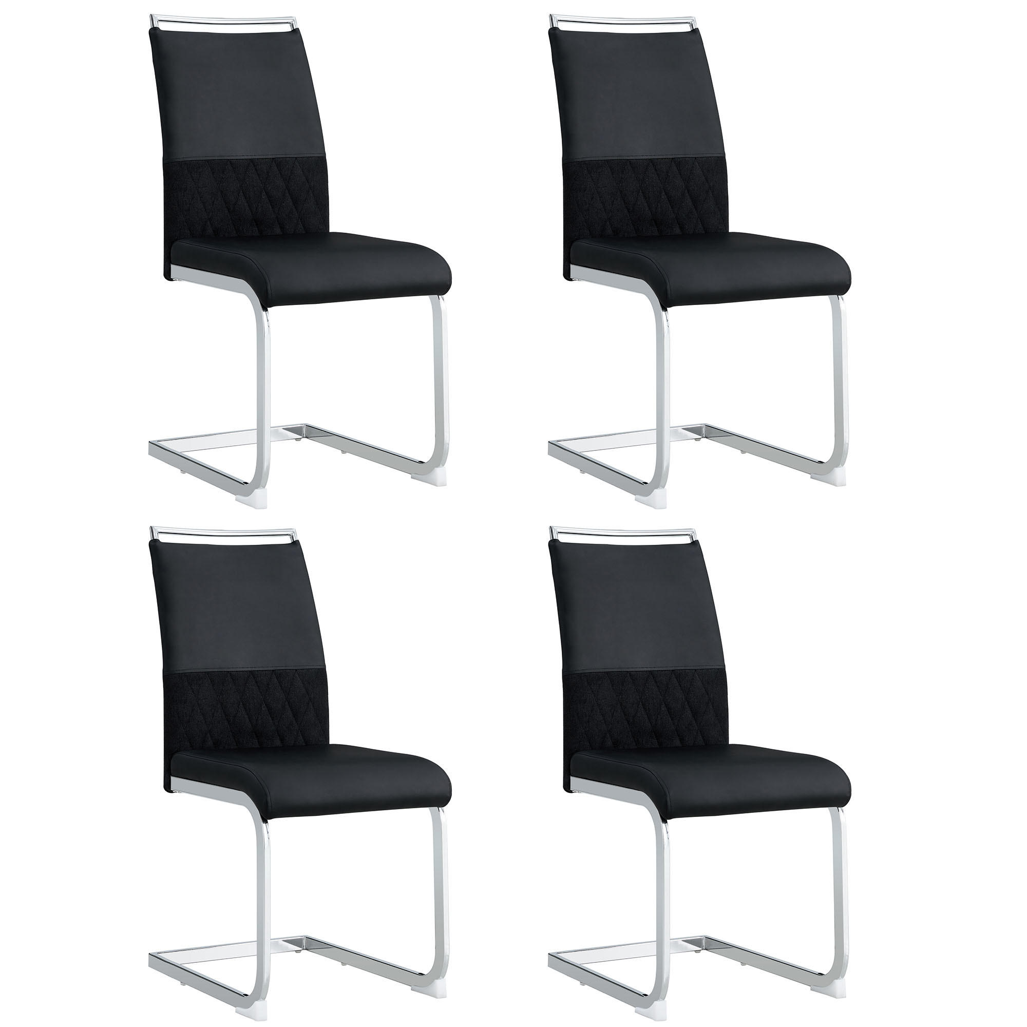 STUHL 4er Set mit ergonomischer Rückenlehne, Kunstleder & Leinen Bezug, 7 cm dicker Sitzpolsterung und Fußpolstern im modernen Design, schwarz - Schwarz, Metall (48/95/42cm) - Luhomfu