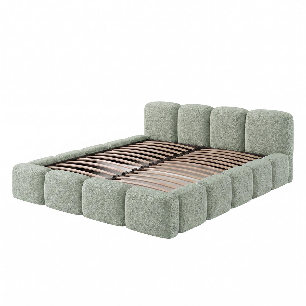 POLSTERBETT SUENO 180x200 cm in Mintgrün, gepolstertes Kopfteil, Metalllattenrost, Bettkasten, Bouclé-Stoff - Naturfarben/Mintgrün, Holz/Textil (180/200cm) - Muffo