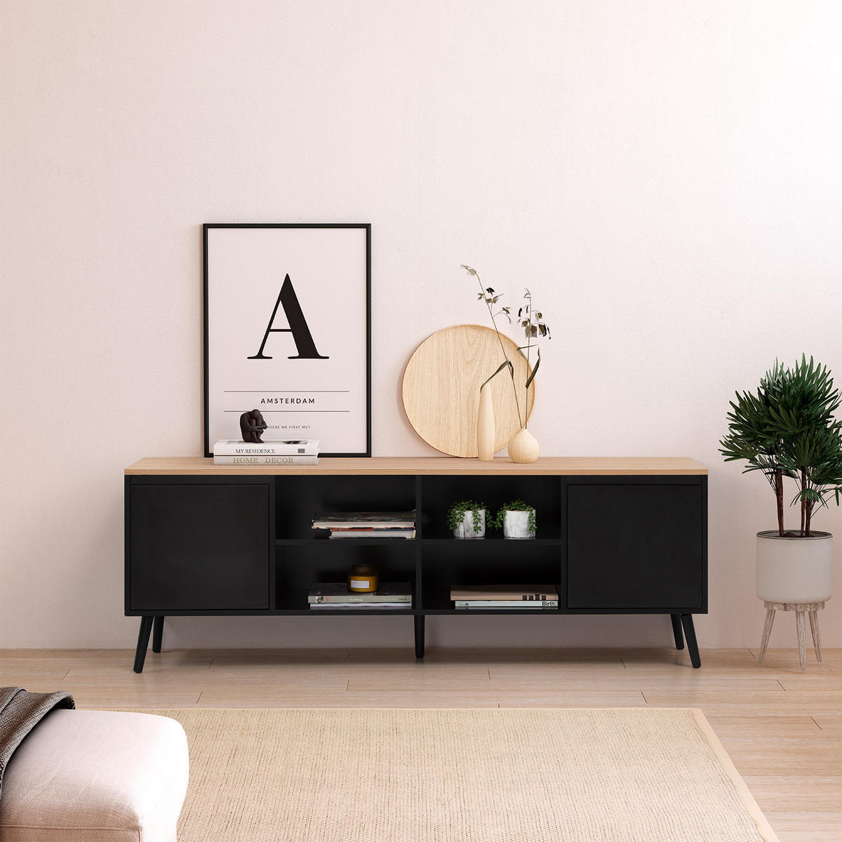 TV-ELEMENT Desi 2 türen schwarze Farbe - Schwarz, Holzwerkstoff (160/55/40cm) - VS Venta-stock