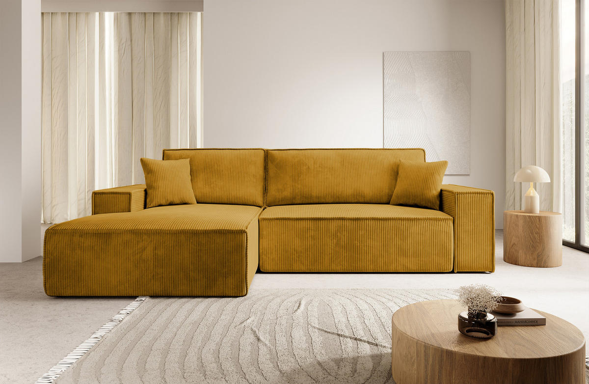 ECKSOFA Farese Senfgelb Cordbezug - Messingfarben/Schwarz, Kunststoff/Textil (267/167cm) - Selsey