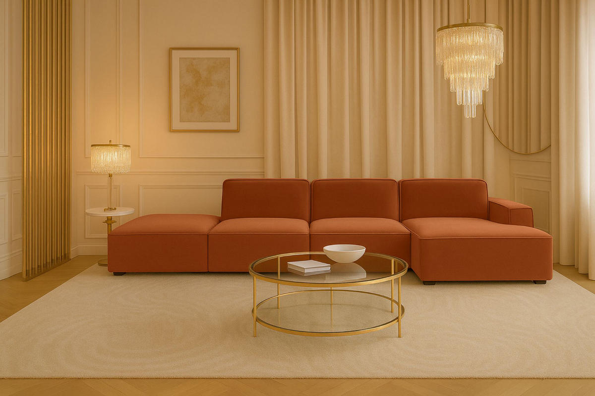 ECKSOFA Cursal L-Form, Stoff Salvador, Braun + Hocker, Rechts - Braun, Holz (341/166cm) - Kaiser Möbel