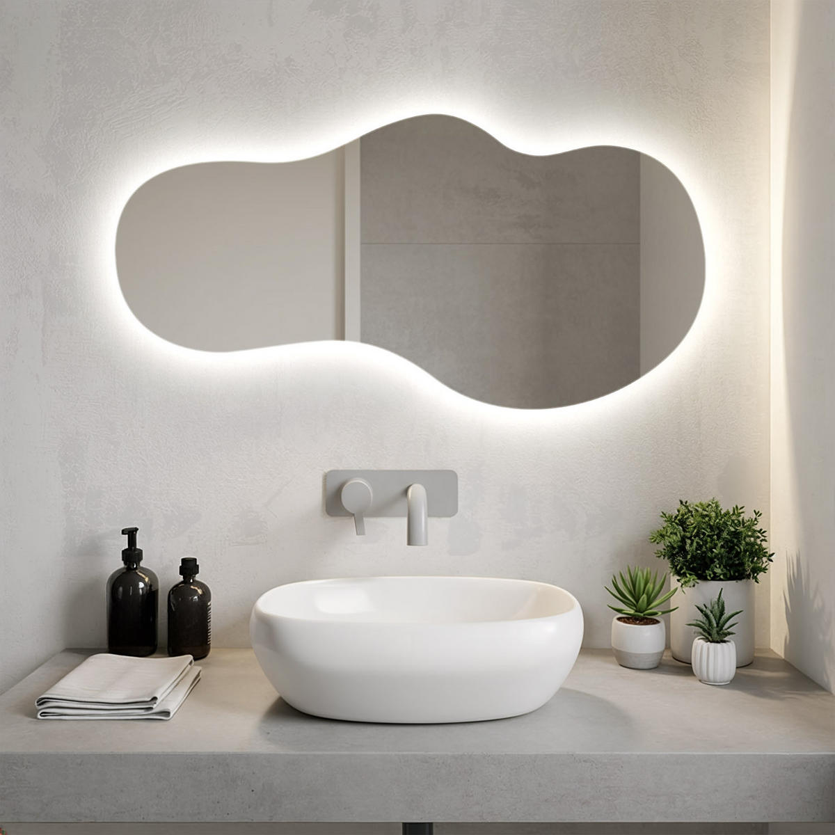 LED NÁSTĚNNÉ ZRCADLO 40x80 cm asymetrické 4000K - světle modrá, sklo (40/80/0.4cm) - TULUP